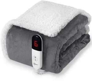 Heated Throw Blanket Electric Blanket - Heating Blanket Throw with 6 Heat Levels & 4 Hours Auto-Off, Cozy Soft Fleece Sherpa Blanket, Washable, Fast Heating, 50 x 60 Inches, Grey Heated Throw Blanket Electric Blanket - Heating Blanket Throw with 6 Heat Levels & 4 Hours Auto-Off, Cozy Soft Fleece Sherpa Blanket, Washable, Fast Heating, 50 x 60 Inches, Grey