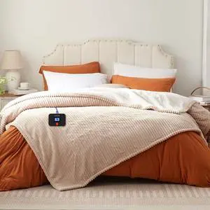 Electric Blanket Twin, Soft Ribbed Flannel to Sherpa Heated Blanket with 10 Heating Levels & 1-12 Hours Auto Shut Off, Fast Heating & Machine Washable, 62x84 Inch, Beige Electric Blanket Twin, Soft Ribbed Flannel to Sherpa Heated Blanket with 10 Heating Levels & 1-12 Hours Auto Shut Off, Fast Heating & Machine Washable, 62x84 Inch, Beige