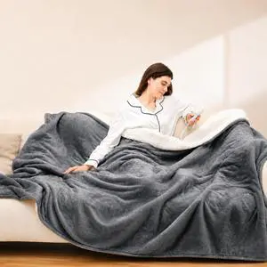 Heated Throw Blanket, Electric Blanket Throw with 5 Heating Levels & 4 Hours Auto Off, Super Soft Flannel Sherpa Fast Heating Blanket with ETL Certified for Bedding, 50"x60", Gray Heated Throw Blanket, Electric Blanket Throw with 5 Heating Levels & 4 Hours Auto Off, Super Soft Flannel Sherpa Fast Heating Blanket with ETL Certified for Bedding, 50"x60", Gray