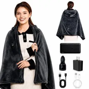 Cordless Heated Blanket with Hood, Rechargeable Wearable Heated Blanket Battery Powered, Lasting Battery, 9 Heating Zones, 3 Levels, Portable Heated Throw, Camping (Warm Stone Gray) Cordless Heated Blanket with Hood, Rechargeable Wearable Heated Blanket Battery Powered, Lasting Battery, 9 Heating Zones, 3 Levels, Portable Heated Throw, Camping (Warm Stone Gray)