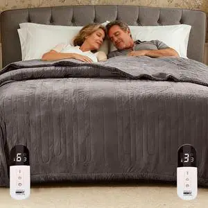 King Electric Blanket with Dual Controls, Large Fleece Heated Blanket for Bed, Auto Shut Off, Machine Washable -Grey, 100Wx90L King Electric Blanket with Dual Controls, Large Fleece Heated Blanket for Bed, Auto Shut Off, Machine Washable -Grey, 100Wx90L