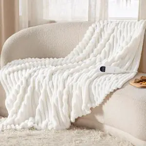 Heated Blanket Electric Throw - Thick Striped Fast Heating Electric Blanket with Preheat Function, 6 Heat & 6 Timer (Up to 10H), 8H Auto Off, ETL Certified, Gifts for Women (50"x60", White) Heated Blanket Electric Throw - Thick Striped Fast Heating Electric Blanket with Preheat Function, 6 Heat & 6 Timer (Up to 10H), 8H Auto Off, ETL Certified, Gifts for Women (50"x60", White)