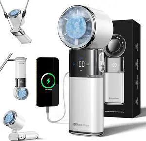 Portable Handheld Fan Cooling Fan with Turbo Strong Airflow Small Portable Fan 4-in-1 Wearable Neck Fan & Desk Fan 9000mAh USB-C Rechargeable Battery LED Display Travel Fan White Portable Handheld Fan Cooling Fan with Turbo Strong Airflow Small Portable Fan 4-in-1 Wearable Neck Fan & Desk Fan 9000mAh USB-C Rechargeable Battery LED Display Travel Fan White