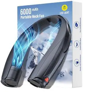 Portable Neck Fan with Reading Light, 6000mAh USB-C Rechargeable Hands Free Fan, 6-Speed Wearable Fan, 360° Cooling Summer Gifts for Men Women, Travel, Camping, Outdoor Work - Black Portable Neck Fan with Reading Light, 6000mAh USB-C Rechargeable Hands Free Fan, 6-Speed Wearable Fan, 360° Cooling Summer Gifts for Men Women, Travel, Camping, Outdoor Work - Black