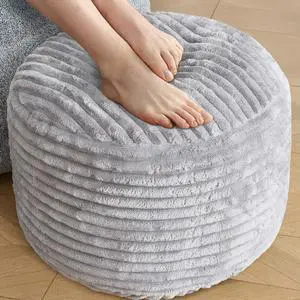 Round Ottoman,Corduroy Pouf Ottoman Foot Rest,18 X 14 in,Light Grey Round Ottoman,Corduroy Pouf Ottoman Foot Rest,18 X 14 in,Light Grey