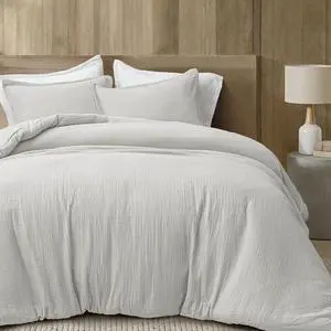 Cotton Muslin Comforter Set Queen 100% Cotton Cover, Ultra Soft & Breathable, 3PCS Lightweight All-Season Bedding with Polyester Fill, 1 Comforter 90"x90" & 2 Pillow Shams 20"x26", Light Grey Cotton Muslin Comforter Set Queen 100% Cotton Cover, Ultra Soft & Breathable, 3PCS Lightweight All-Season Bedding with Polyester Fill, 1 Comforter 90"x90" & 2 Pillow Shams 20"x26", Light Grey