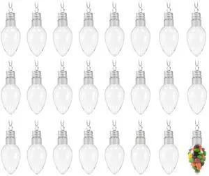 Clear Fillable Ornaments - Shatterproof Transparent Plastic Craft Ornament Bulb Decorations for DIY Christmas Light Bulb Tree Ornament Set - Pack of 24 Clear Fillable Ornaments - Shatterproof Transparent Plastic Craft Ornament Bulb Decorations for DIY Christmas Light Bulb Tree Ornament Set - Pack of 24
