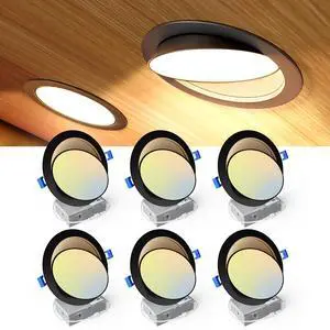 6 Pack 6 Inch Black LED Eyeball Gimbal Recessed Light, 5CCT 6 Pack 6 Inch Black LED Eyeball Gimbal Recessed Light, 5CCT
