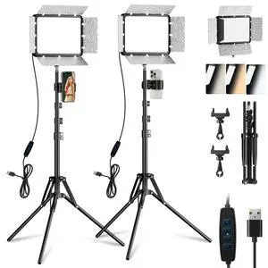 2-Pack LED Video Light Kit with Phone Holder & Barndoor 2-Pack LED Video Light Kit with Phone Holder & Barndoor