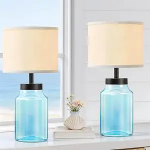 Coastal Fillable Table Lamps, Bedside Lamps Set of 2 for Home Decor Nightstand Lamp with Clear Glass for Living Room Bedrooms Office Bulbs Included(Blue+White Shade) Coastal Fillable Table Lamps, Bedside Lamps Set of 2 for Home Decor Nightstand Lamp with Clear Glass for Living Room Bedrooms Office Bulbs Included(Blue+White Shade)