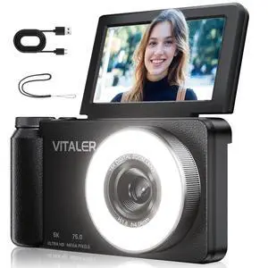 5K Digital Camera for Photography with Fill Light, 3'' 180°Flip Screen, 75MP Vlogging Camera for YouTube Video, 18X Zoom Compact Point and Shoot Cameras for Beginner Teens, Kids, Black 5K Digital Camera for Photography with Fill Light, 3'' 180°Flip Screen, 75MP Vlogging Camera for YouTube Video, 18X Zoom Compact Point and Shoot Cameras for Beginner Teens, Kids, Black