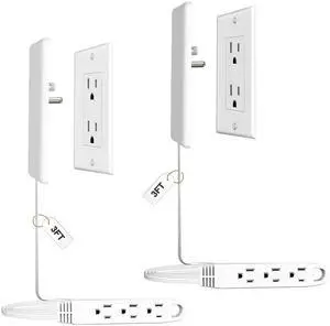 2 Pack 3FT Flat Plug Extension Cord Power Strip with 3 Outlets, Patented Detachable Ultra-Thin Outlet Cover Concealer & Ultra-Flat Plug, Max. 13A 125V 1625W ETL Listed, White Color 2 Pack 3FT Flat Plug Extension Cord Power Strip with 3 Outlets, Patented Detachable Ultra-Thin Outlet Cover Concealer & Ultra-Flat Plug, Max. 13A 125V 1625W ETL Listed, White Color