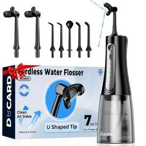 Cordless Water Flosser with U-Shaped Nozzle, 350ML Tank, 7 Jet Tips Cordless Water Flosser with U-Shaped Nozzle, 350ML Tank, 7 Jet Tips