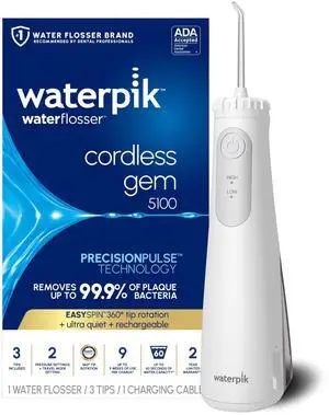 Cordless Gem 5100 Portable Water Flosser, Rechargeable, White Cordless Gem 5100 Portable Water Flosser, Rechargeable, White