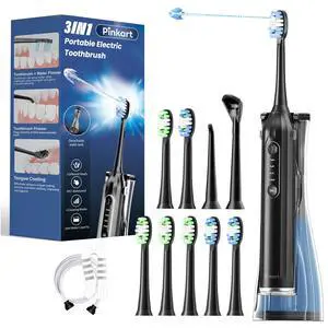 3in1 Electric Toothbrush Water Flosser Combo for Adults, Dual Water Supply Design, 8 Replacement Heads, 180ML Tank, 30Day Battery, IPX7 Waterproof Oral Irrigator for Home & Travel (Black) 3in1 Electric Toothbrush Water Flosser Combo for Adults, Dual Water Supply Design, 8 Replacement Heads, 180ML Tank, 30Day Battery, IPX7 Waterproof Oral Irrigator for Home & Travel (Black)
