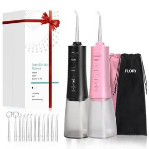 2 Pack Water Flosser for Teeth, Portable Cordless Water Dental for Couples, Travel Water Flossers with 3 Modes and 12 Tips, Rechargeable & IPX7 Waterproof, Travel Portable Dental Cleaner (Black&Pink) 2 Pack Water Flosser for Teeth, Portable Cordless Water Dental for Couples, Travel Water Flossers with 3 Modes and 12 Tips, Rechargeable & IPX7 Waterproof, Travel Portable Dental Cleaner (Black&Pink)