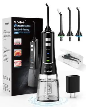 Cordless and Rechargeable Water Flosser - 300ML Water Tank Oral Irrigator, 4 Jet Tips, 3 Pressure Modes - IPX7 Waterproof and Travel Friendly for Dental Care Cordless and Rechargeable Water Flosser - 300ML Water Tank Oral Irrigator, 4 Jet Tips, 3 Pressure Modes - IPX7 Waterproof and Travel Friendly for Dental Care
