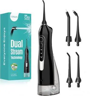 ADA Accepted Water Dental Flosser Teeth Pick C20: Portable Cordless Oral Irrigator 300ML Rechargeable Travel Irrigation Cleaner IPX7 Waterproof Electric Flossing Machine, Standard Set Black ADA Accepted Water Dental Flosser Teeth Pick C20: Portable Cordless Oral Irrigator 300ML Rechargeable Travel Irrigation Cleaner IPX7 Waterproof Electric Flossing Machine, Standard Set Black