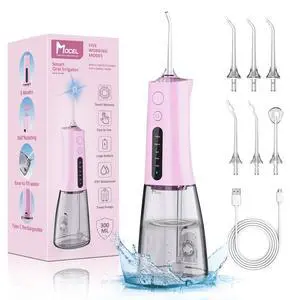 Water Dental Flosser, Cordless Portable Oral Irrigator with OLED Display, 300ml Water Tank, 5 Cleaning Modes, 6 Jet Tips, IPX7 Waterproof Rechargeable Teeth Cleaner for Home, Travel, Braces Pink Water Dental Flosser, Cordless Portable Oral Irrigator with OLED Display, 300ml Water Tank, 5 Cleaning Modes, 6 Jet Tips, IPX7 Waterproof Rechargeable Teeth Cleaner for Home, Travel, Braces Pink