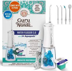 Advanced Dental Water Flosser 3.0 with UV Mode Water Flosser & 24 Aquapods with Mouthwash for Fresh Breath & Plaque Removal, Compact & TSA-Friendly Advanced Dental Water Flosser 3.0 with UV Mode Water Flosser & 24 Aquapods with Mouthwash for Fresh Breath & Plaque Removal, Compact & TSA-Friendly