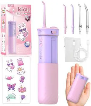 Portable Water Flosser for Kids: 4 Gentle Modes for Ages 6+, Safe & Effective for Sensitive Teeth, Braces - with DIY Stickers, 4 Nozzles, Travel Bag, Mini Compact Oral Irrigator for Home & School Portable Water Flosser for Kids: 4 Gentle Modes for Ages 6+, Safe & Effective for Sensitive Teeth, Braces - with DIY Stickers, 4 Nozzles, Travel Bag, Mini Compact Oral Irrigator for Home & School