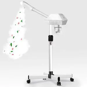 Professional Facial Steamer, Esthetician Steamer on Wheels with Hot Mist, Stand Face Steamer for Facial Deep Cleaning, Steamer for Facial for Personal Care or Spa, Moisturizing and Hydrating, White Professional Facial Steamer, Esthetician Steamer on Wheels with Hot Mist, Stand Face Steamer for Facial Deep Cleaning, Steamer for Facial for Personal Care or Spa, Moisturizing and Hydrating, White