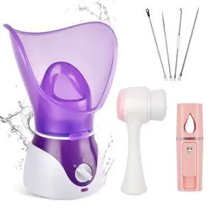 Facial Steamer - Nano Ionic Face Steamer for Deep Cleaning, Hot Mist Face Humidifier Set for Women & Men, Moisturizing Cleansing Pores with Blackhead Remover Kit, Purple Facial Steamer - Nano Ionic Face Steamer for Deep Cleaning, Hot Mist Face Humidifier Set for Women & Men, Moisturizing Cleansing Pores with Blackhead Remover Kit, Purple