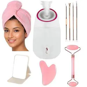 Facial Steamer,Complete Home Spa Set Jade Roller, Gua Sha, Blackhead Remover Tools, Microfiber Hair Towel, Deep Pore Cleansing, Hydrating Facial Steamer,Complete Home Spa Set Jade Roller, Gua Sha, Blackhead Remover Tools, Microfiber Hair Towel, Deep Pore Cleansing, Hydrating