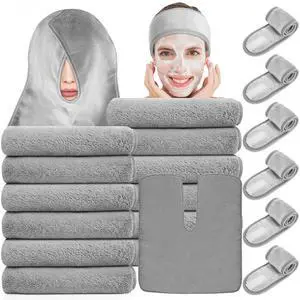 18PCS U-Shaped Microfiber Facial Towels for Estheticians,Ultra-Soft & Absorbent Spa Towels and Facial Spa Headband for Massage, Facial Steam & Skincare (Gray) 18PCS U-Shaped Microfiber Facial Towels for Estheticians,Ultra-Soft & Absorbent Spa Towels and Facial Spa Headband for Massage, Facial Steam & Skincare (Gray)