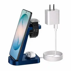 Wireless Charger for Samsung/Android, 3 in 1 Fast Charging Station/Stand/Multi Charger for Samsung S26 Ultra/S25/Note 20, Travel Pad for Galaxy Watch 8/7/6/5/Active 2, for Buds(Blue) Wireless Charger for Samsung/Android, 3 in 1 Fast Charging Station/Stand/Multi Charger for Samsung S26 Ultra/S25/Note 20, Travel Pad for Galaxy Watch 8/7/6/5/Active 2, for Buds(Blue)