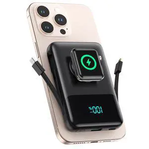 Magnetic Portable Charger for iPhone with Built-in Cable,10800mAh Wireless Power Bank for Magsafe Travel Essential,6-in-1 25W PD Fast Charging USB C Battery Pack for iPhone 17/16/15/14/13, Apple Watch Magnetic Portable Charger for iPhone with Built-in Cable,10800mAh Wireless Power Bank for Magsafe Travel Essential,6-in-1 25W PD Fast Charging USB C Battery Pack for iPhone 17/16/15/14/13, Apple Watch