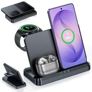 3 in 1 Wireless Charger Station for Galaxy S26 Ultra S25 S24, Foldable 3 in 1 Wireless Charger Station for Galaxy S26 Ultra S25 S24, Foldable