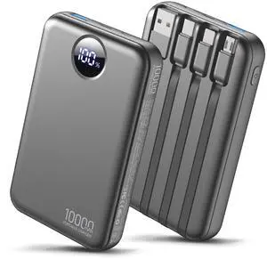 Portable Charger 10000mAh with 4 Built-in Cables 40% Smaller Portable Charger 10000mAh with 4 Built-in Cables 40% Smaller