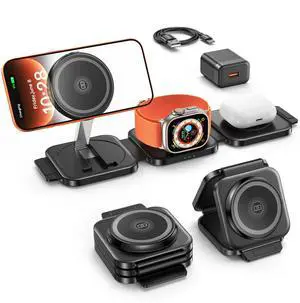Travel Essentials for Apple Watch Charger,3 in 1 Charging Station for Apple Devices,Foldable Wireless Charging Station for iPhone 17/16/15/14/13/12, Apple Watch & AirPods with Magsafe Charger Stand Travel Essentials for Apple Watch Charger,3 in 1 Charging Station for Apple Devices,Foldable Wireless Charging Station for iPhone 17/16/15/14/13/12, Apple Watch & AirPods with Magsafe Charger Stand