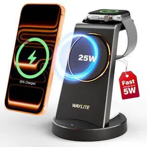 3 in 1 Fast Charging Station for iPhone, 25W Wireless Magnetic Phone Charger for iPhone 17 16e 16 15 14 13 12 Serise, Watch Charger Stand, Wireless Charging Station for AirPods 4 3 Pro, Black 3 in 1 Fast Charging Station for iPhone, 25W Wireless Magnetic Phone Charger for iPhone 17 16e 16 15 14 13 12 Serise, Watch Charger Stand, Wireless Charging Station for AirPods 4 3 Pro, Black