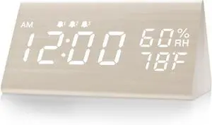 Wooden Digital Alarm Clock for Bedrooms and Office, 3 Alarms with Big Digits, Humidity and Temperature Display, 6-Level Dimmer, Snooze, Loud Desk Clock for Heavy Sleepers, Plug in (White) Wooden Digital Alarm Clock for Bedrooms and Office, 3 Alarms with Big Digits, Humidity and Temperature Display, 6-Level Dimmer, Snooze, Loud Desk Clock for Heavy Sleepers, Plug in (White)