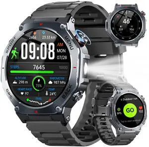 Military Smart Watch for Men Built-in GPS with LED Flashlight-Black Military Smart Watch for Men Built-in GPS with LED Flashlight-Black