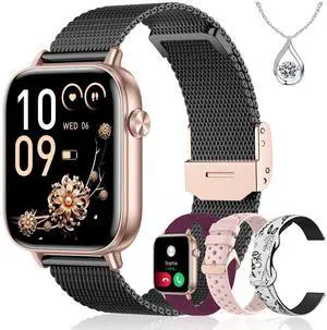 Smart Watch for Women, 1.83" HD Fitness Tracker with 4 Bands, Answer/Make Calls, Heart Rate/Sleep/SpO2/Step Tracking, 100+ Sport Modes, Android/iPhone Compatible Gift (Black Gold) Smart Watch for Women, 1.83" HD Fitness Tracker with 4 Bands, Answer/Make Calls, Heart Rate/Sleep/SpO2/Step Tracking, 100+ Sport Modes, Android/iPhone Compatible Gift (Black Gold)