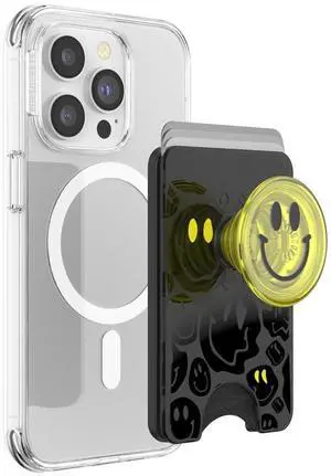 Phone Wallet for MagSafe, Phone Card Holder with Grip, Neon Yellow - All Smiles Phone Wallet for MagSafe, Phone Card Holder with Grip, Neon Yellow - All Smiles