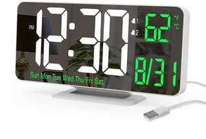 Alarm Clock for Bedroom, 6.7" Led Desk Digital Clock,Mirror Clock,Dual Alarm Clock for Living Room with Seconds,Date,Week,12/24h,Dimming,Temp Alarm Clock for Bedroom, 6.7" Led Desk Digital Clock,Mirror Clock,Dual Alarm Clock for Living Room with Seconds,Date,Week,12/24h,Dimming,Temp