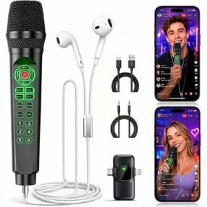 MC9 Online Karaoke Microphone for Phone/PC, Live Streaming Microphone Set | Easy Podcast Kit w/Built-in Sound Card, Voice Changer, Real-Time Monitoring for TikTok YouTube Live Recording Beginners MC9 Online Karaoke Microphone for Phone/PC, Live Streaming Microphone Set | Easy Podcast Kit w/Built-in Sound Card, Voice Changer, Real-Time Monitoring for TikTok YouTube Live Recording Beginners