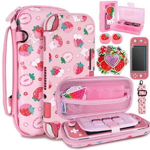 Carrying Case for Switch Lite, Pretty Shockproof Portable Travel Bag with Soft Protective Shell, Screen Protectors, Cute Thumb Grips Caps and Game Card Case, Pink Carrying Case for Switch Lite, Pretty Shockproof Portable Travel Bag with Soft Protective Shell, Screen Protectors, Cute Thumb Grips Caps and Game Card Case, Pink