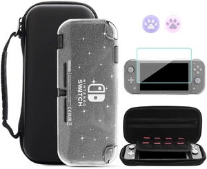 Black Carrying Case for Nintendo Switch Lite, Portable Travel Case with 8 Game Card Slots, 4 in 1 Accessories Kit with Clear Glitter TPU Protective Shell, Screen Protector and 2 Thumb Grip Caps Black Carrying Case for Nintendo Switch Lite, Portable Travel Case with 8 Game Card Slots, 4 in 1 Accessories Kit with Clear Glitter TPU Protective Shell, Screen Protector and 2 Thumb Grip Caps