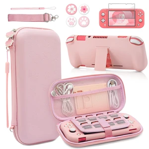 Pink Travel Carrying Case Accessories Kit for Switch Lite, Hard Protective Cover Skin Shell with Stand, Glass Screen Protector, Thumb Grip Caps 9 in 1 Pink Travel Carrying Case Accessories Kit for Switch Lite, Hard Protective Cover Skin Shell with Stand, Glass Screen Protector, Thumb Grip Caps 9 in 1