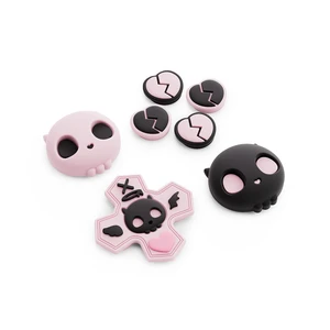 Skull D-Pad Button Caps Silicone Thumb Grips Set, ABXY Key Buttons Sticker Joystick Cover Caps Compatible with Switch 2, Pink & Black Skull D-Pad Button Caps Silicone Thumb Grips Set, ABXY Key Buttons Sticker Joystick Cover Caps Compatible with Switch 2, Pink & Black