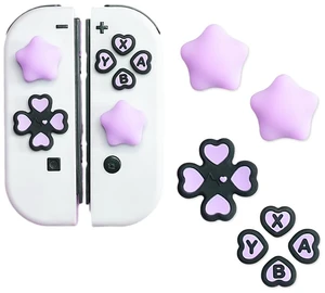 Cute D-Pad Button Caps Silicone Thumb Grips Set, ABXY Key Buttons Sticker Joystick Cover Caps Compatible with Nintendo Switch/OLED (Purple+Black Star Heart) Cute D-Pad Button Caps Silicone Thumb Grips Set, ABXY Key Buttons Sticker Joystick Cover Caps Compatible with Nintendo Switch/OLED (Purple+Black Star Heart)