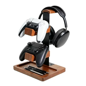 Wood Headphone Stand,Headset Holder with Dual Gaming Controller Holder | Headset Holder for Desk, Headset Stand, Storage Base,Walnut Wood Headphone Stand,Headset Holder with Dual Gaming Controller Holder | Headset Holder for Desk, Headset Stand, Storage Base,Walnut