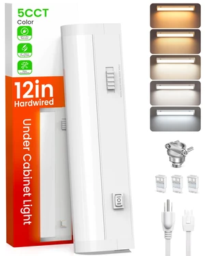 12 Inch LED Under Cabinet Lighting Hardwired & Plug in 120V, 5CCT Color Selectable 2700K-5000K Dimmable 6W 510LM High Brightness, Strip Linkable Under Counter Lights for Kitchen Sink, 1 Pack 12 Inch LED Under Cabinet Lighting Hardwired & Plug in 120V, 5CCT Color Selectable 2700K-5000K Dimmable 6W 510LM High Brightness, Strip Linkable Under Counter Lights for Kitchen Sink, 1 Pack