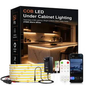 Under Cabinet LED Lighting kit, Plug in 16.4ft COB LED Strip Lights | 2700K Warm White, 2400 LEDs, 7000LM, Cuttable & Linkable, APP & Remote Control, Dimmable, Kitchen, Closet & Shelf Lighting Under Cabinet LED Lighting kit, Plug in 16.4ft COB LED Strip Lights | 2700K Warm White, 2400 LEDs, 7000LM, Cuttable & Linkable, APP & Remote Control, Dimmable, Kitchen, Closet & Shelf Lighting