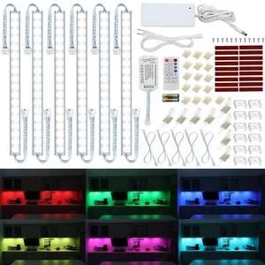 Under Cabinet LED Lighting RGB Color Changing & Super Bright White Light | Dimmable with Remote. 6 pcs Linkable LED Light Strips with Power Supply, Extension Cords. Plug in. Max 24W. RGB + 5000K Under Cabinet LED Lighting RGB Color Changing & Super Bright White Light | Dimmable with Remote. 6 pcs Linkable LED Light Strips with Power Supply, Extension Cords. Plug in. Max 24W. RGB + 5000K